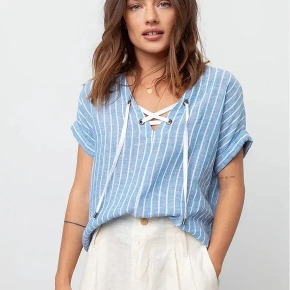 Rails Jeri St Germain Striped Linen Blouse S131-29 - Picture 1 of 6